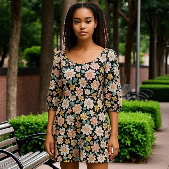 VELVET TORCH Women's Black/Pink Floral Dress SMALL - Picture 1 of 7